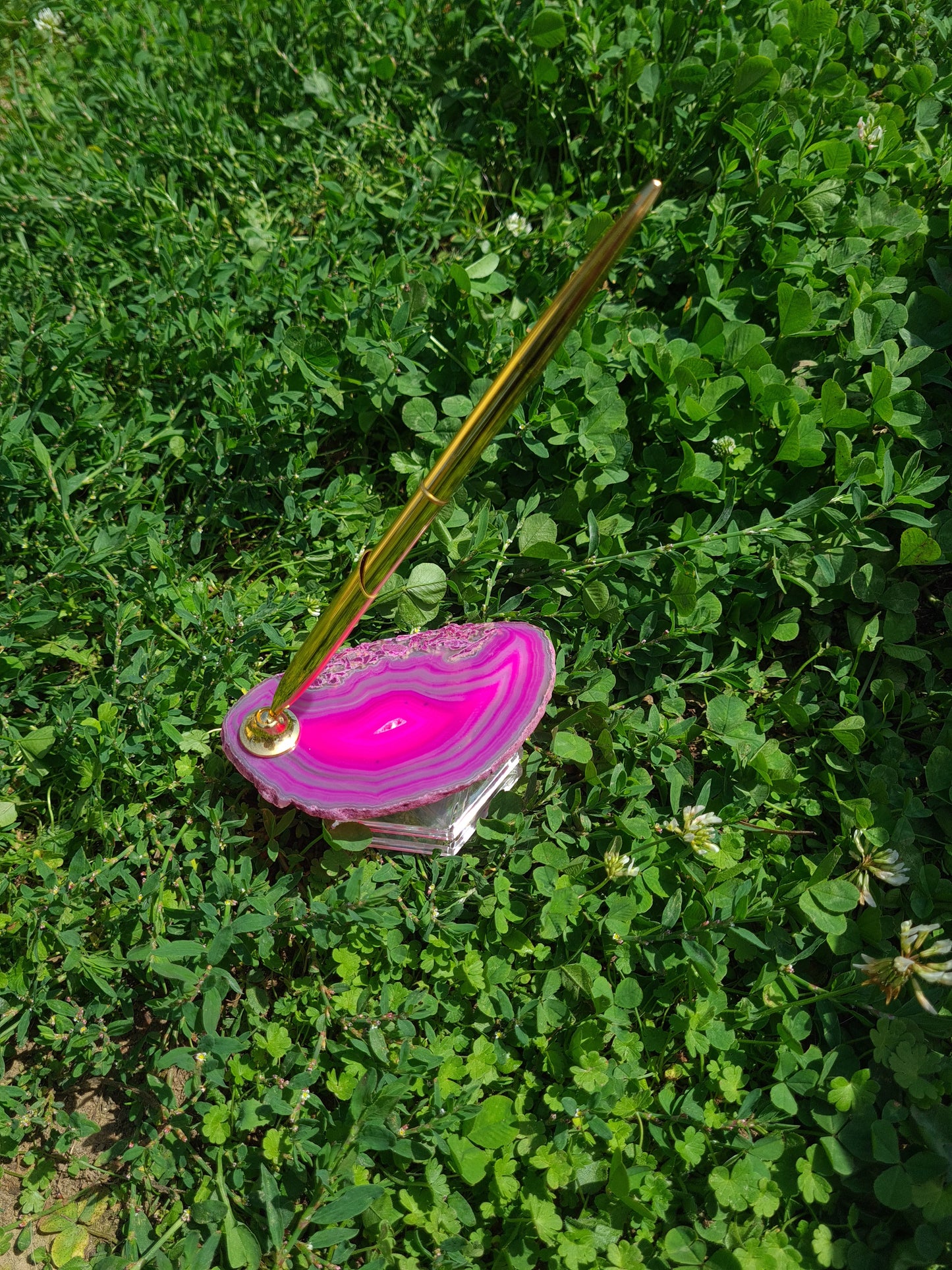 Porte stylo en Agate Teintée Rose