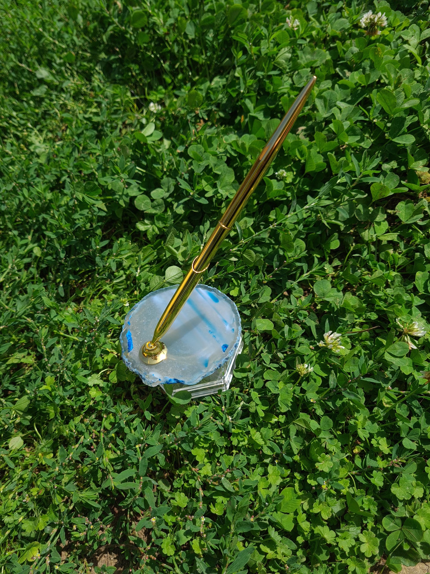 Porte stylo en Agate Teintée Bleue