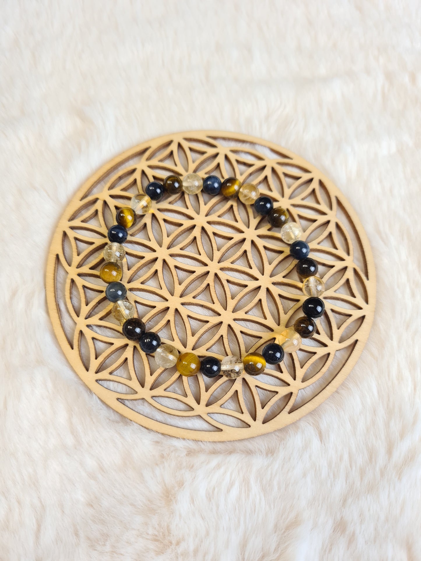 Bracelet "Déployer ses Capacités Personnelles" en Œil de Tigre, Œil de Faucon et Citrine 6mm