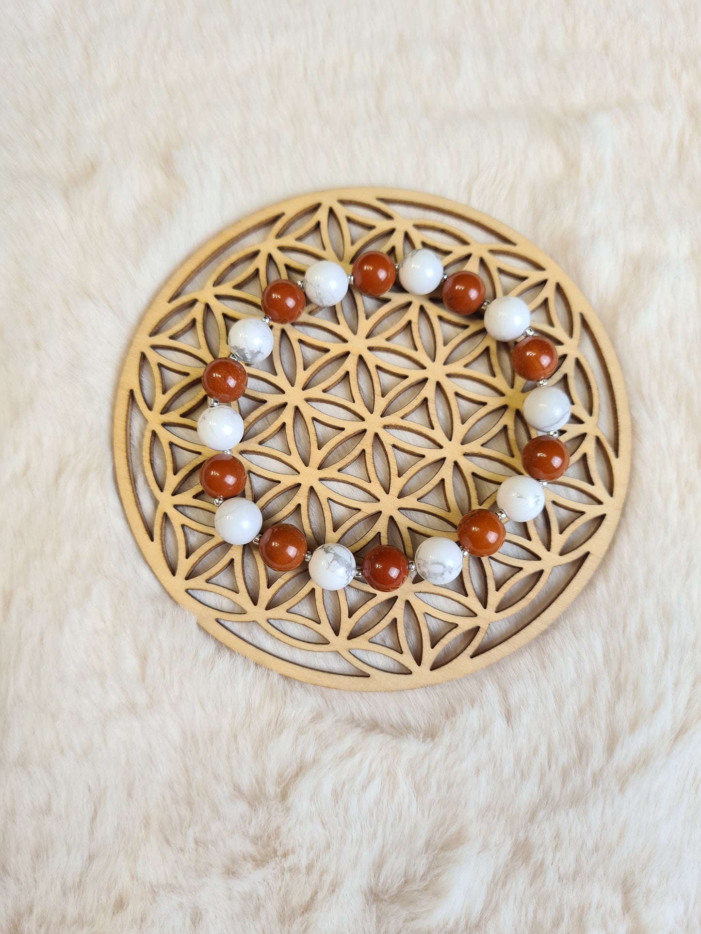 Bracelet "Patience et Ancrage" en Howlite 8mm et Jaspe Rouge 8mm