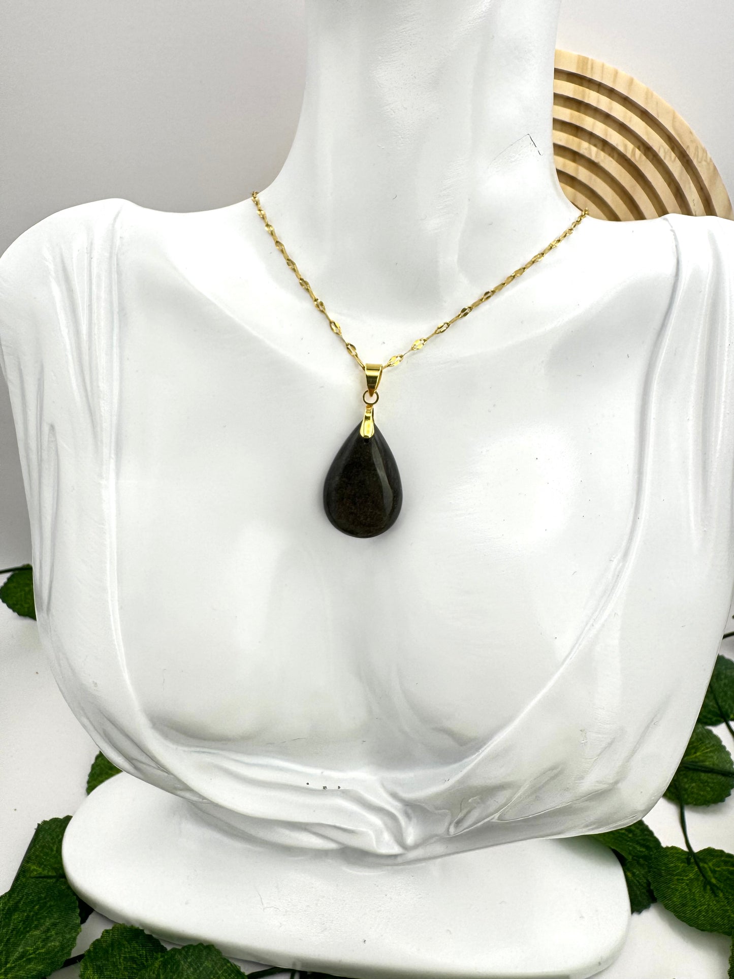Pendentif Obsidienne Doré