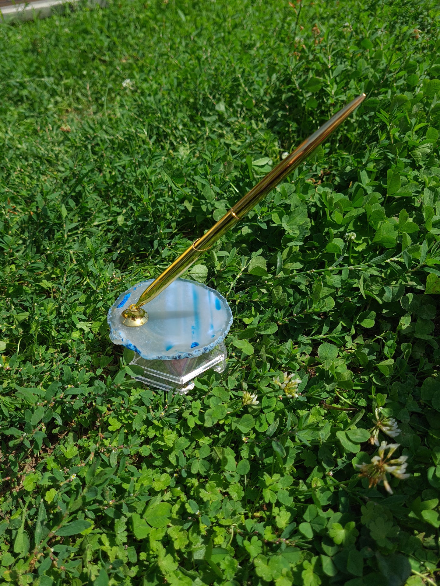 Porte stylo en Agate Teintée Bleue