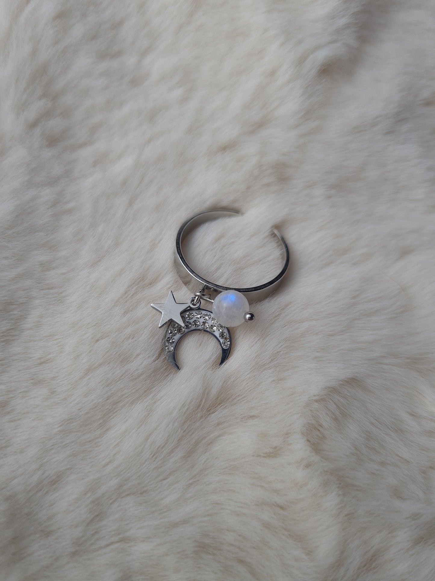 Bagues personnalisables Lune avec Strass et étoile en acier inoxydable