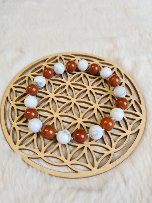 Bracelet "Patience et Ancrage" en Howlite 8mm et Jaspe Rouge 8mm