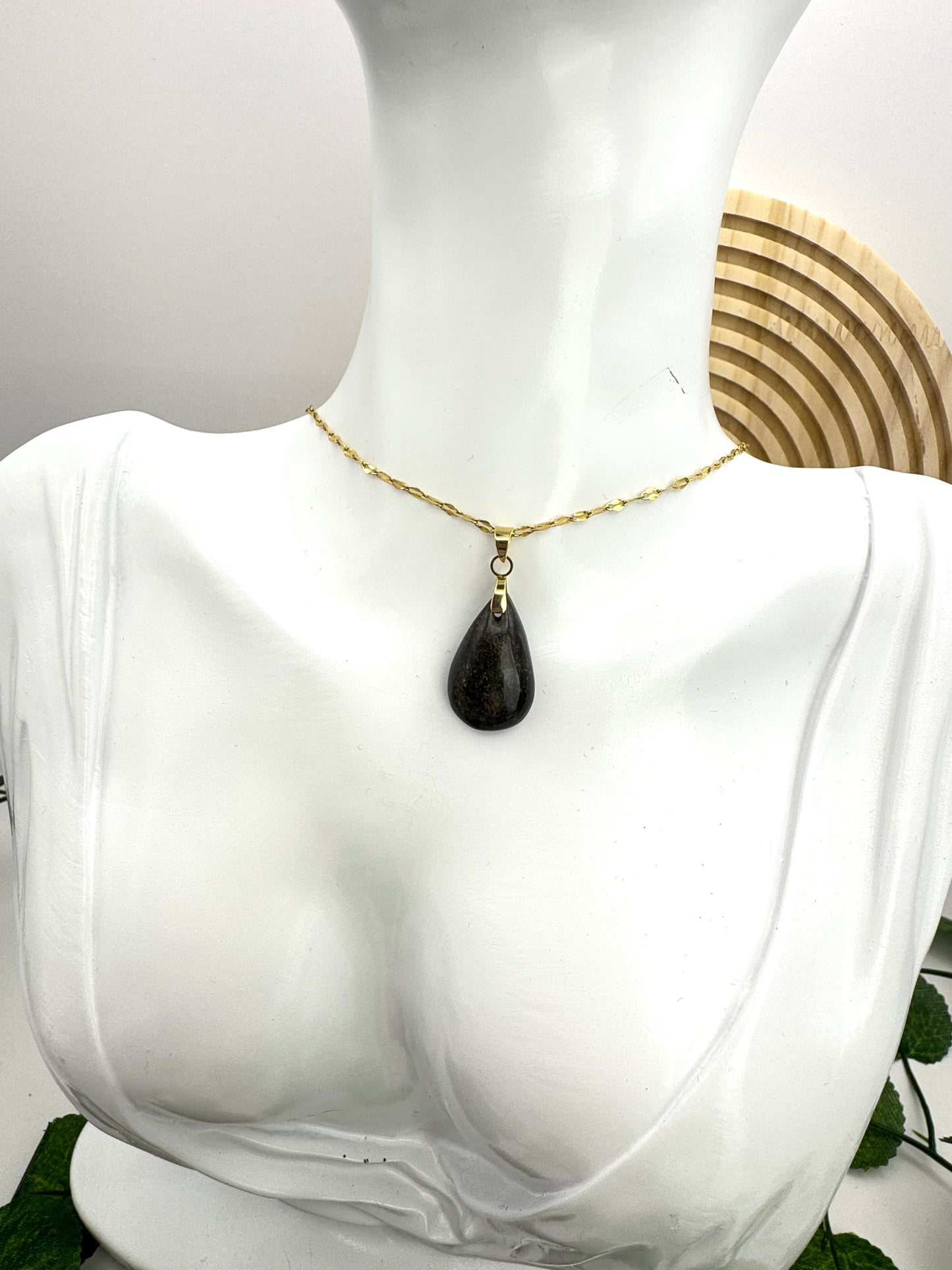 Pendentif Obsidienne Doré