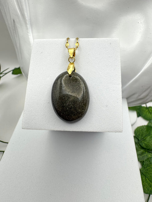 Pendentif Obsidienne Doré