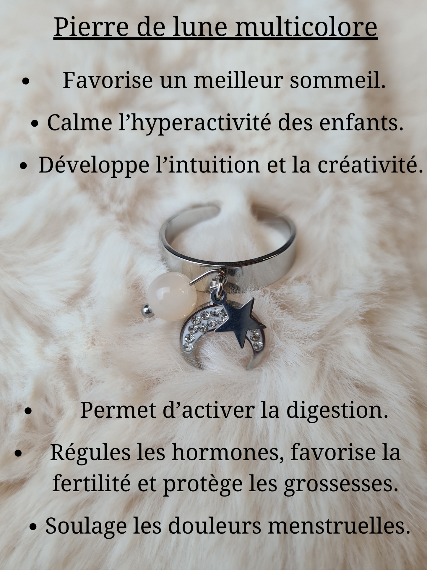 Bagues personnalisables Lune avec Strass et étoile en acier inoxydable
